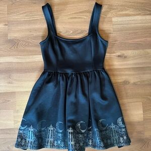 Hot Topic Cosmic Aura Midi Skater Gothic Dress with Silver Moon Design